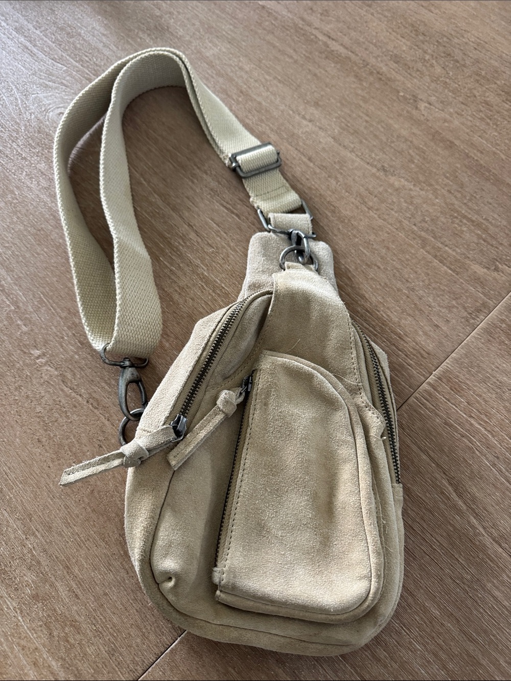 Free People Beige Suede Crossbody Sling Bag